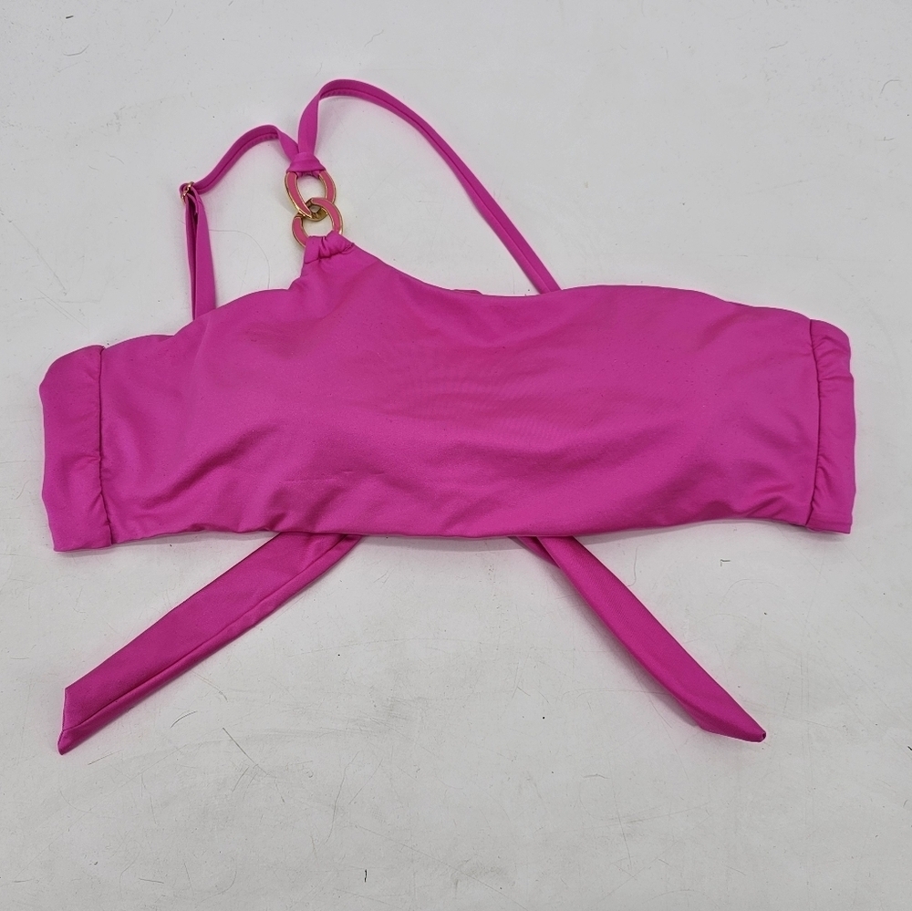 Trina Turk bikini swimsuit One Shoulder Pink Gold Chain Embelishment Womens 12